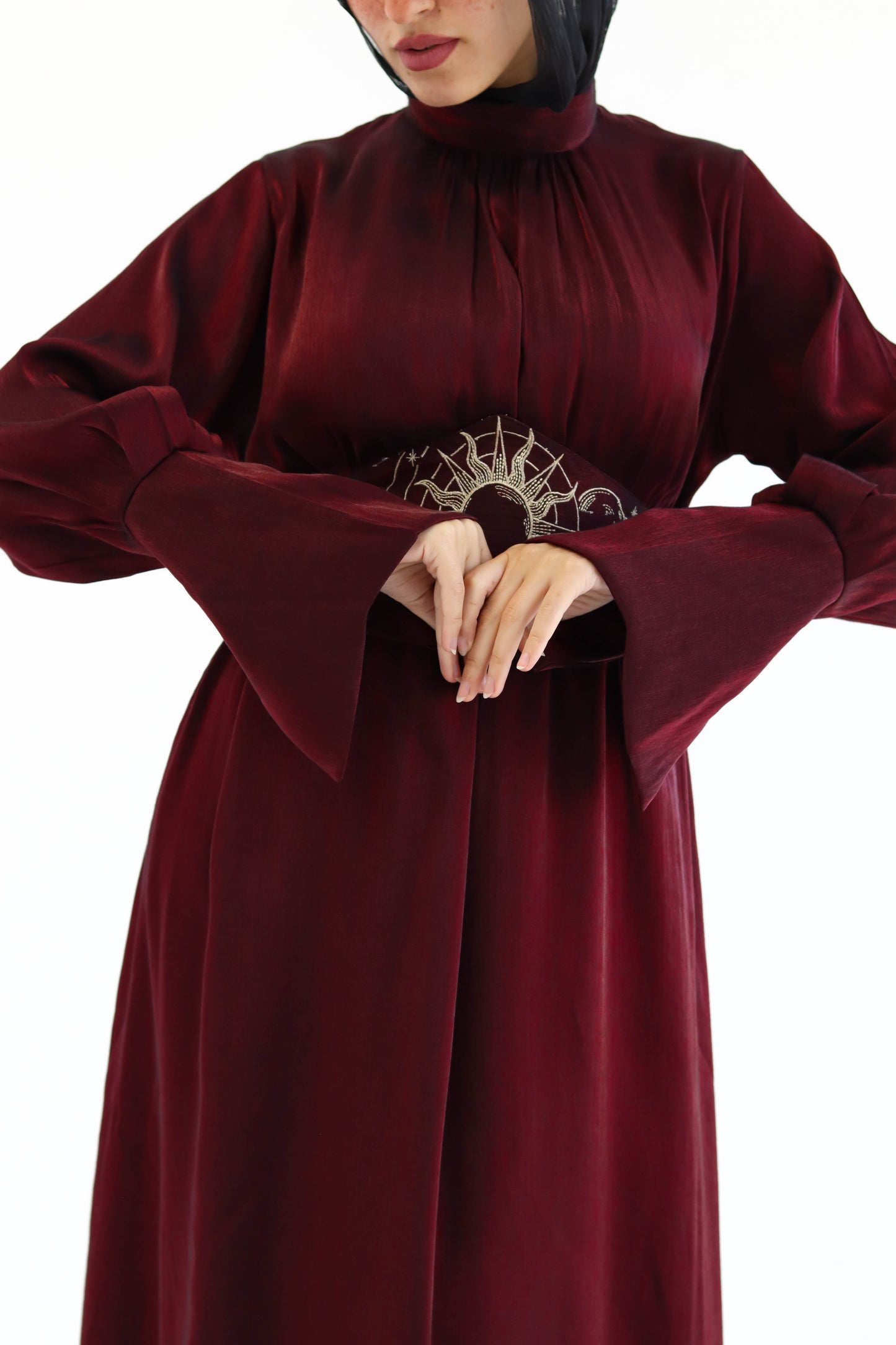 “Soleil” dress in burgundy