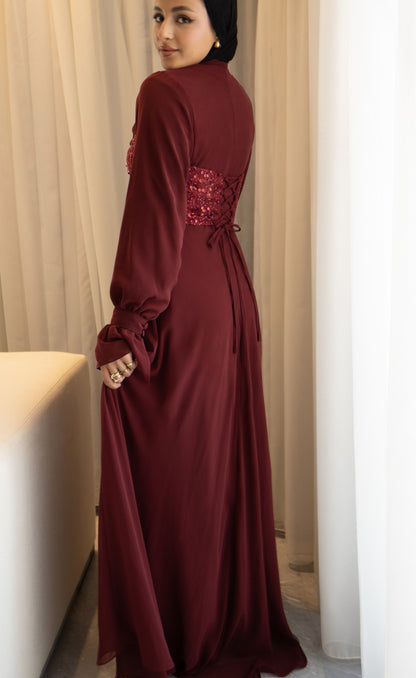 "Mila” dress in burgundy