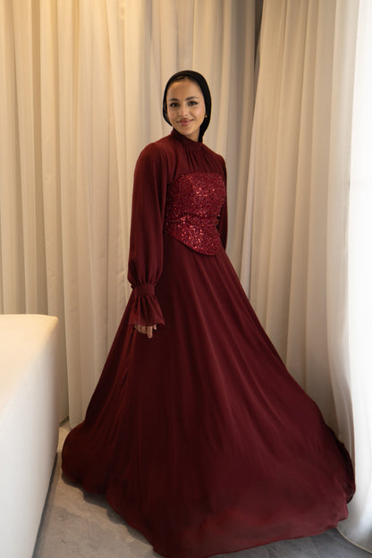 "Mila” dress in burgundy