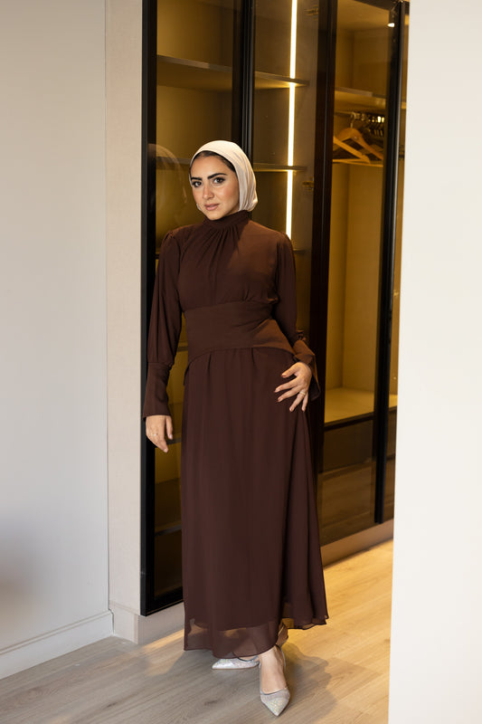 "Cecile” dress in brown [PRE-ORDER]