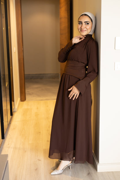 "Cecile” dress in brown [PRE-ORDER]
