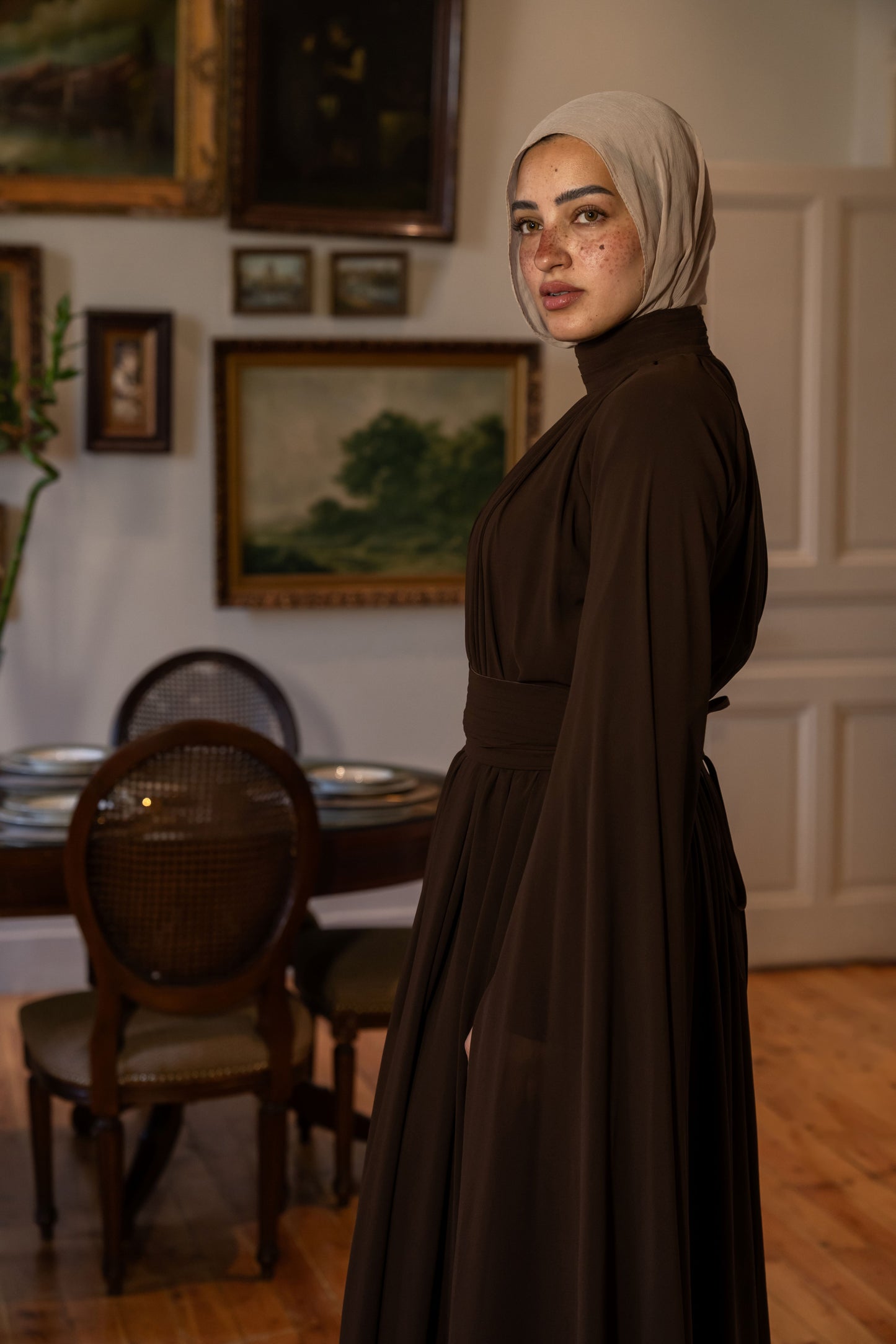 "Cleo” dress in brown