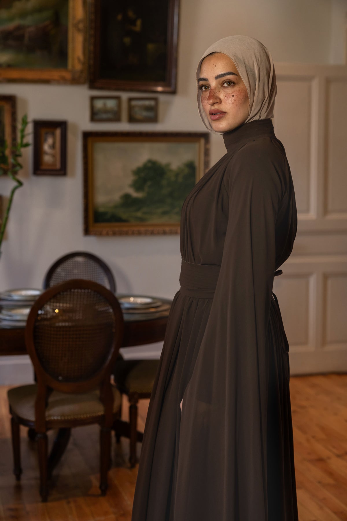 "Cleo” dress in brown