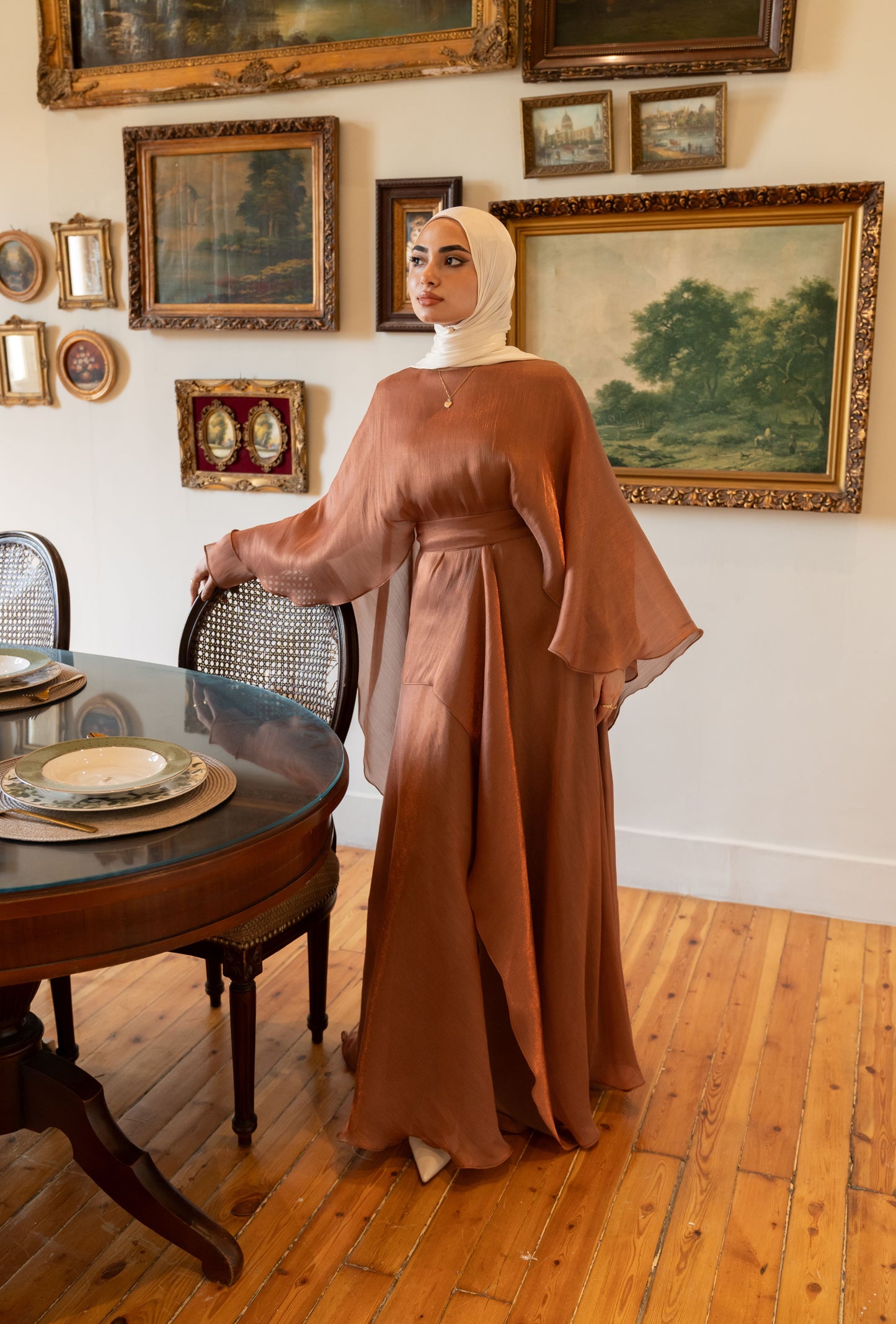 "Sofi” dress in caramel brown