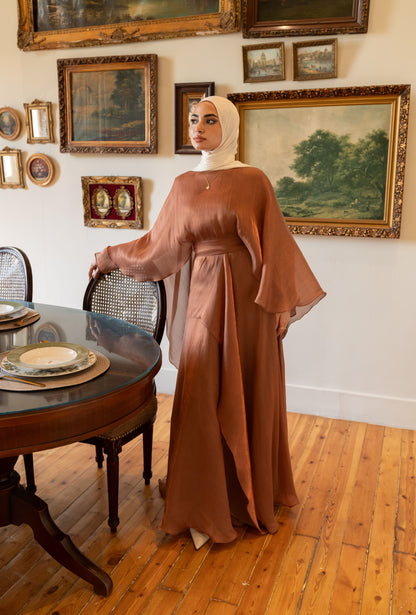 "Sofi” dress in caramel brown
