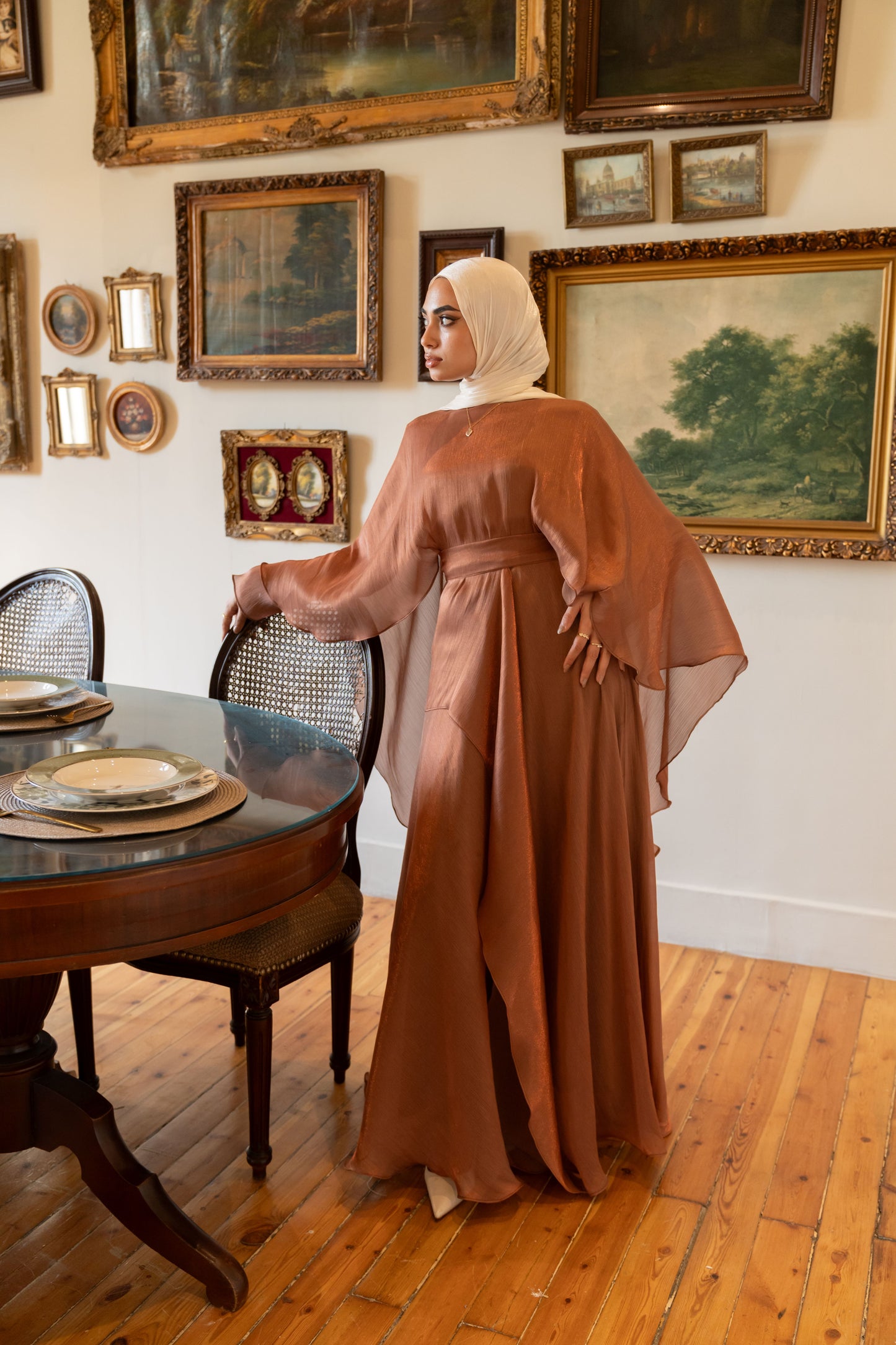 "Sofi” dress in caramel brown