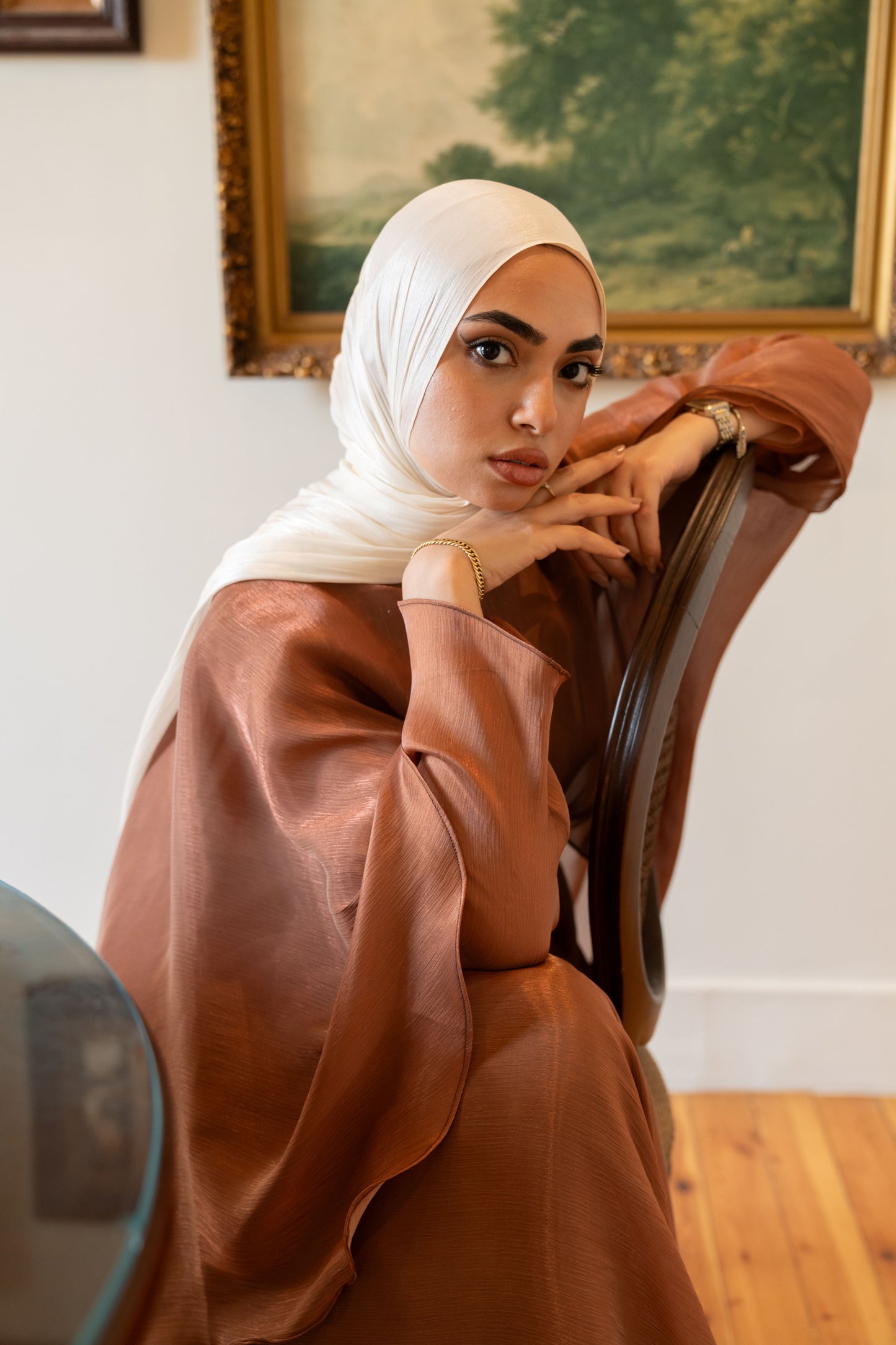 "Sofi” dress in caramel brown