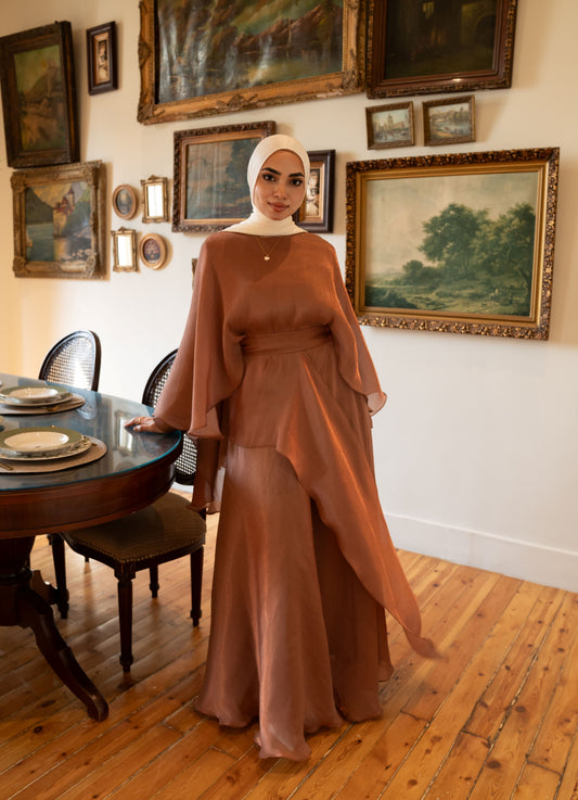 "Sofi” dress in caramel brown