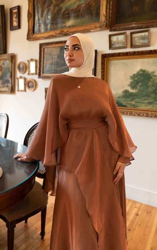 "Sofi” dress in caramel brown