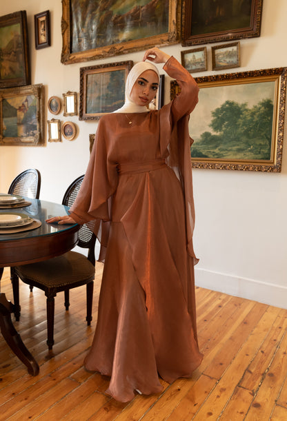 "Sofi” dress in caramel brown