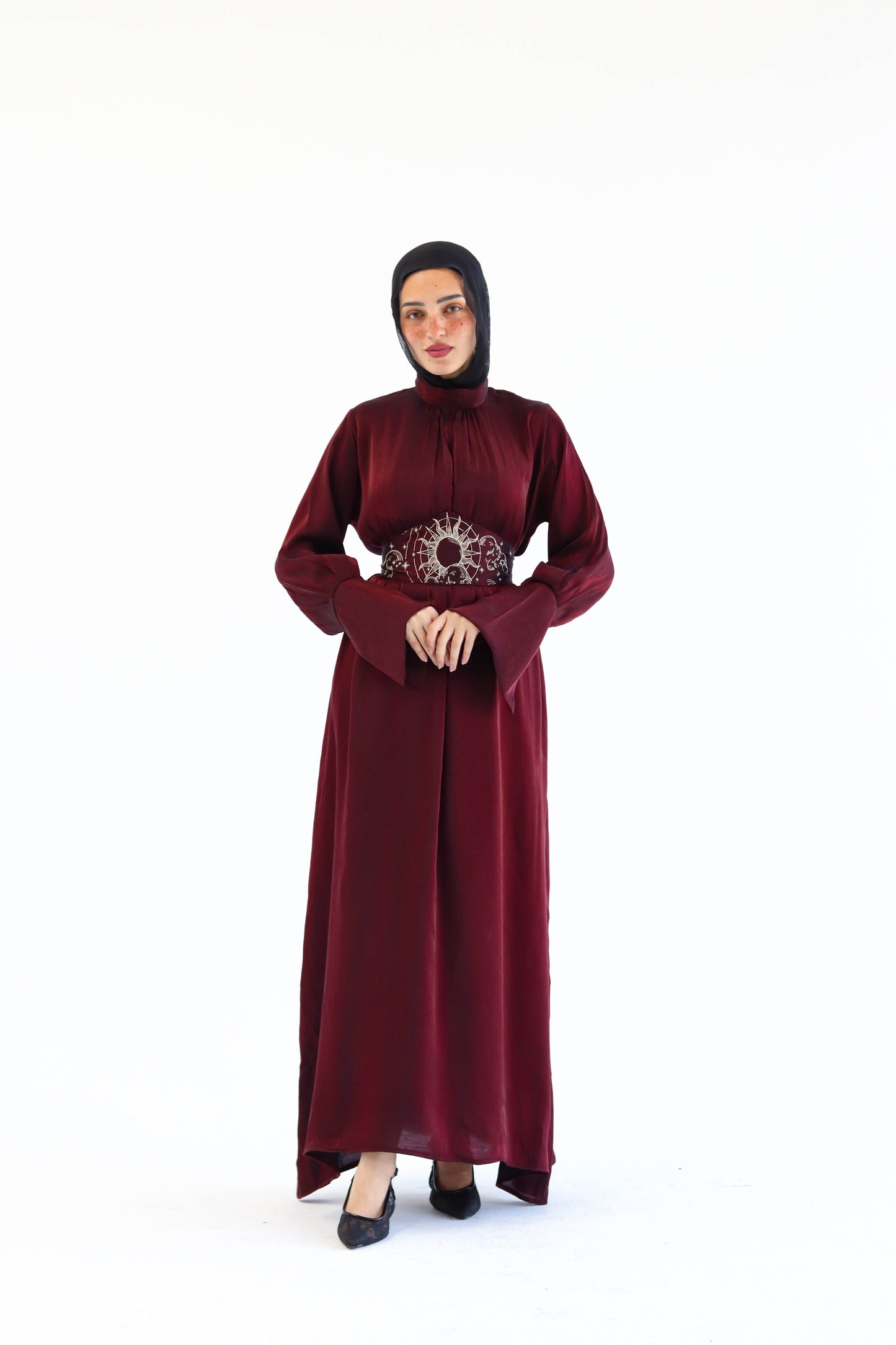 “Soleil” dress in burgundy