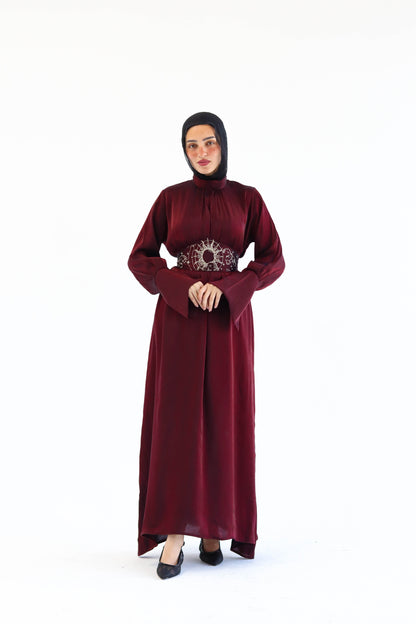 “Soleil” dress in burgundy