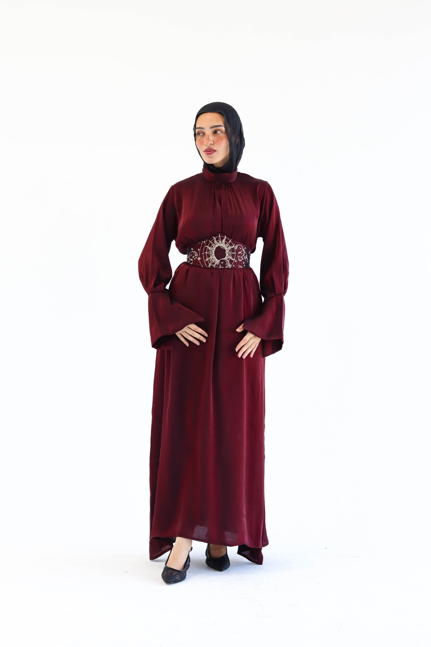 “Soleil” dress in burgundy