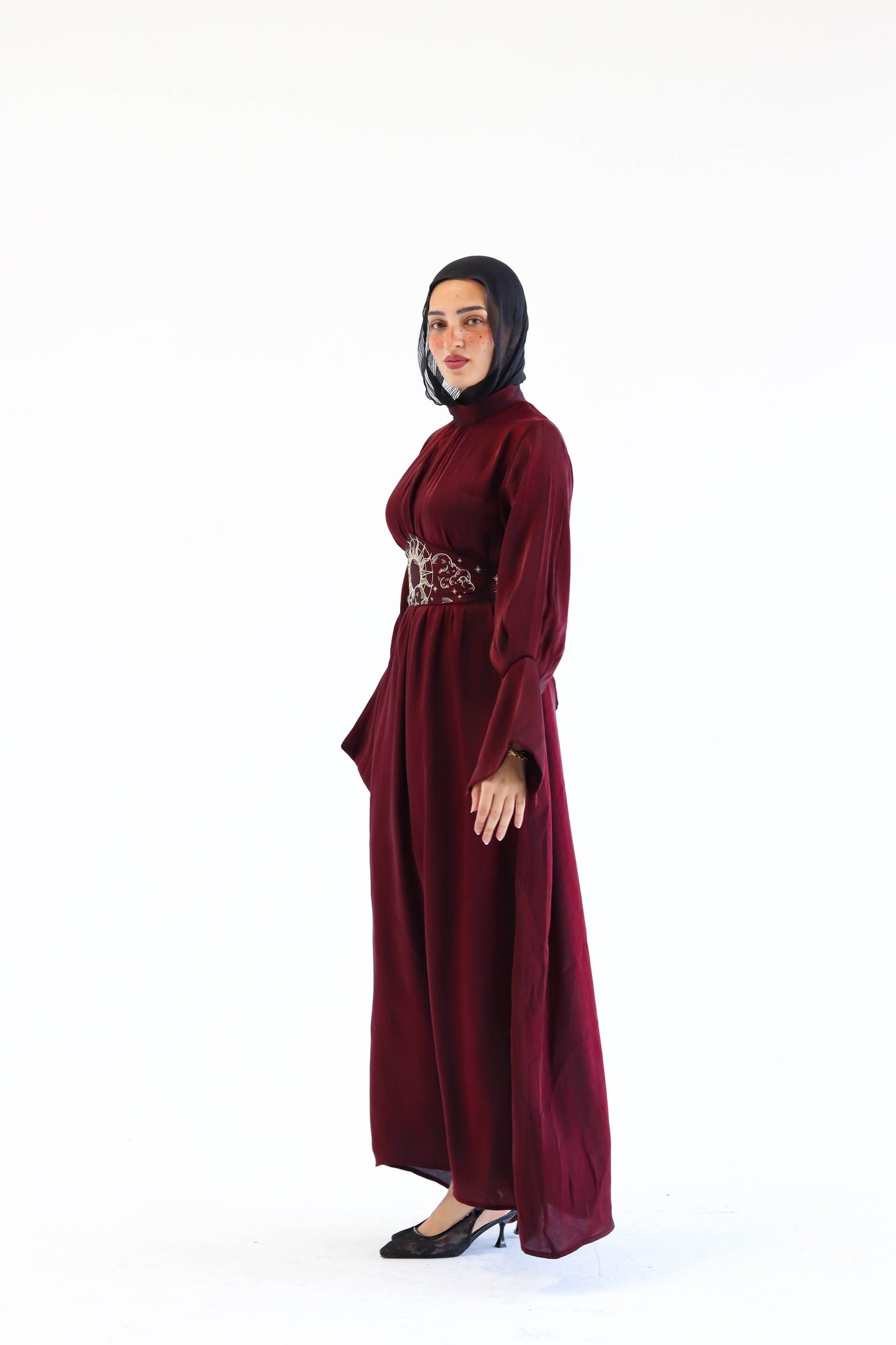 “Soleil” dress in burgundy