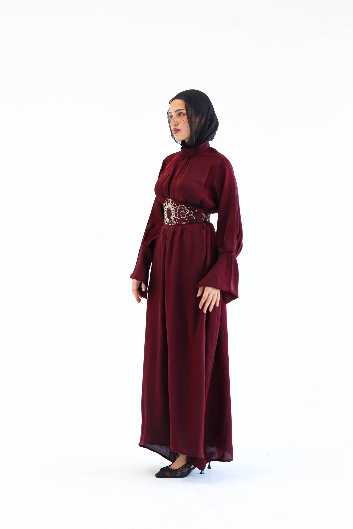 “Soleil” dress in burgundy