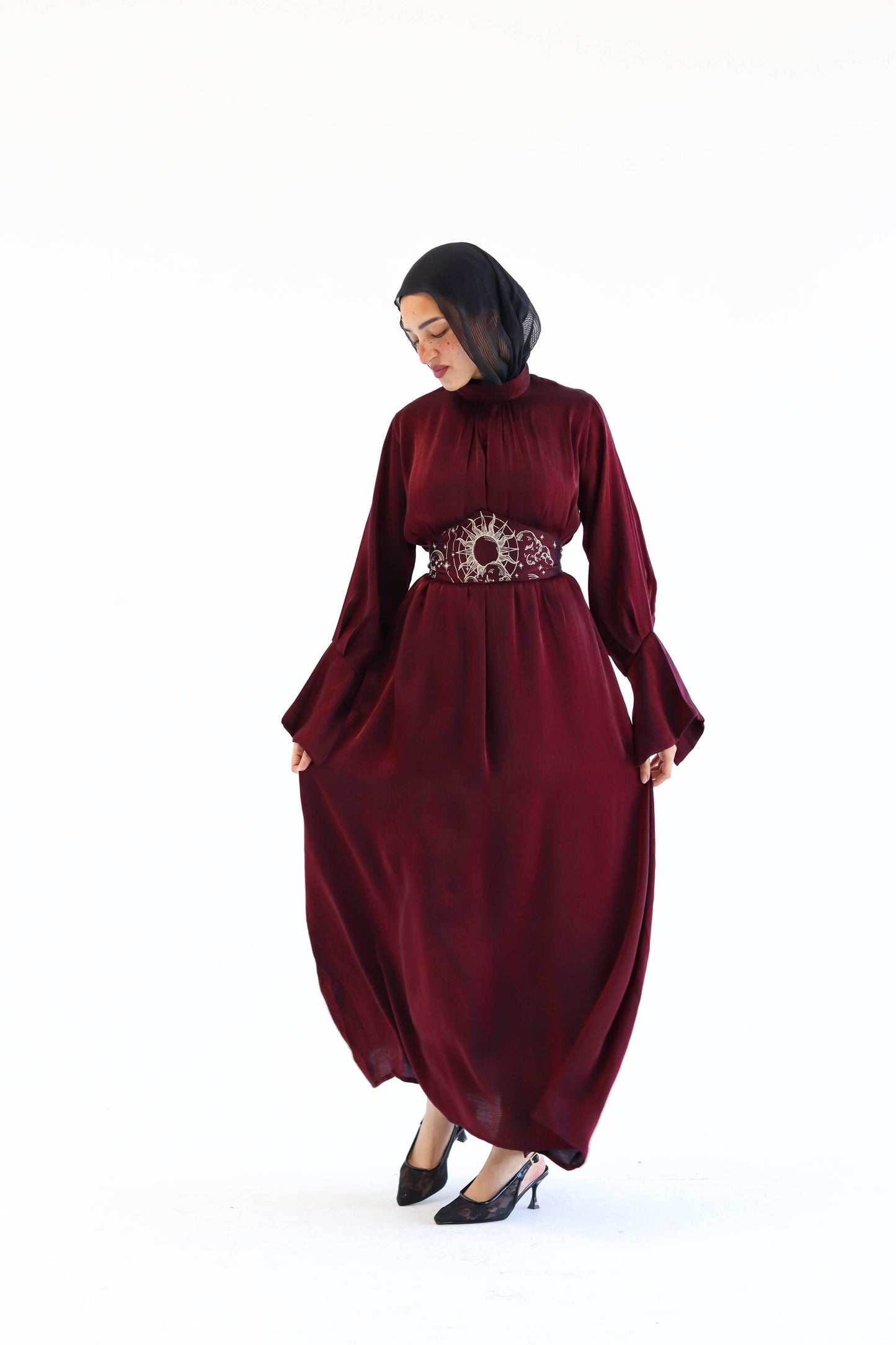 “Soleil” dress in burgundy