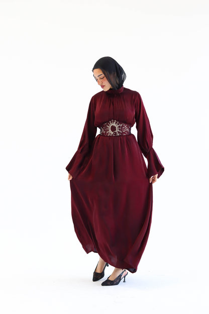 “Soleil” dress in burgundy