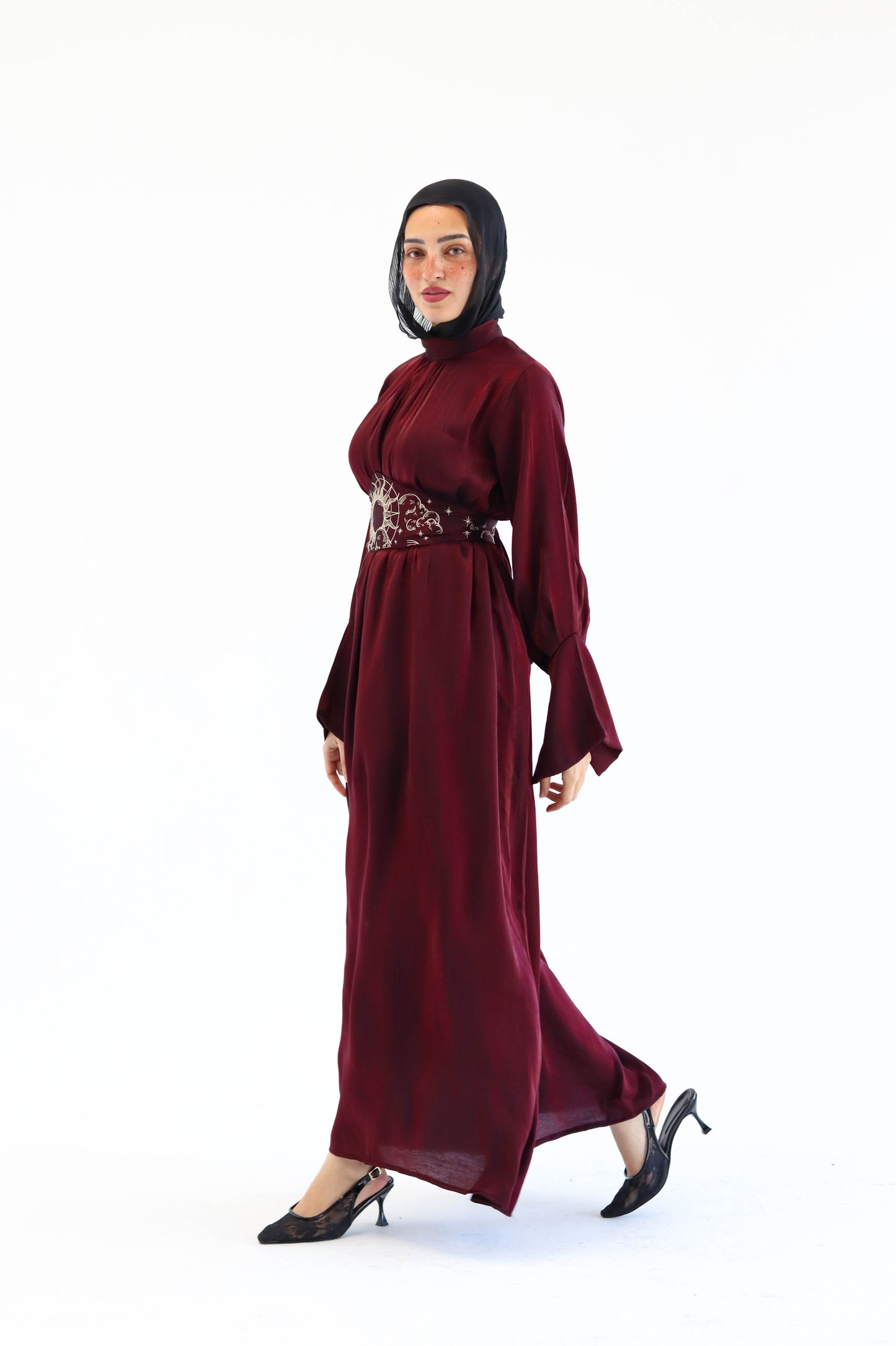 “Soleil” dress in burgundy