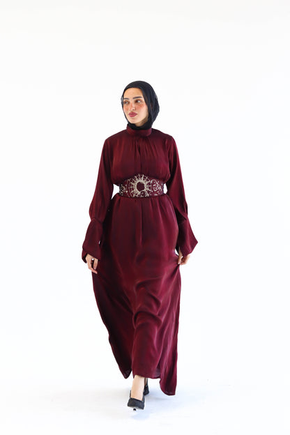 “Soleil” dress in burgundy