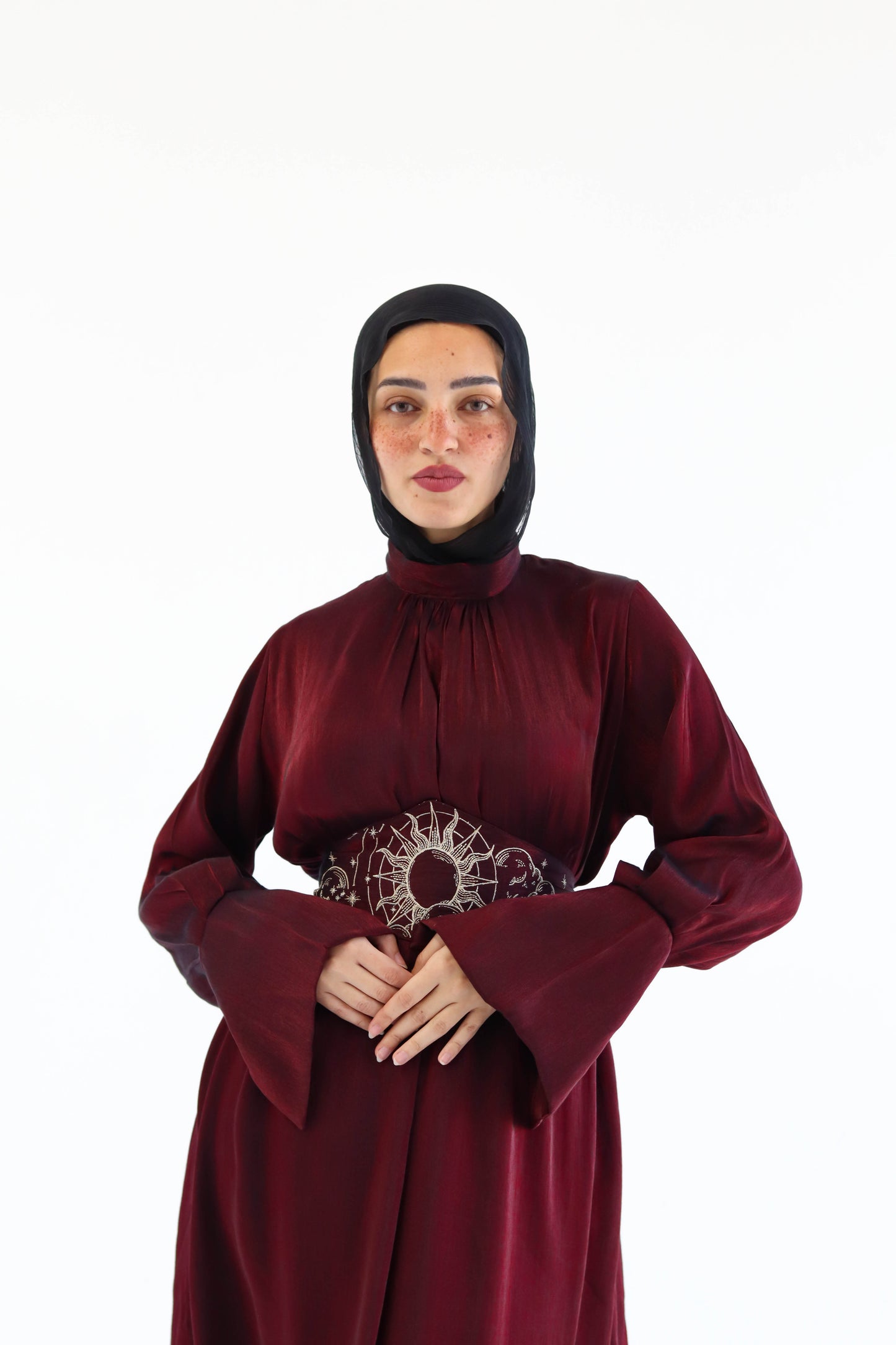 “Soleil” dress in burgundy