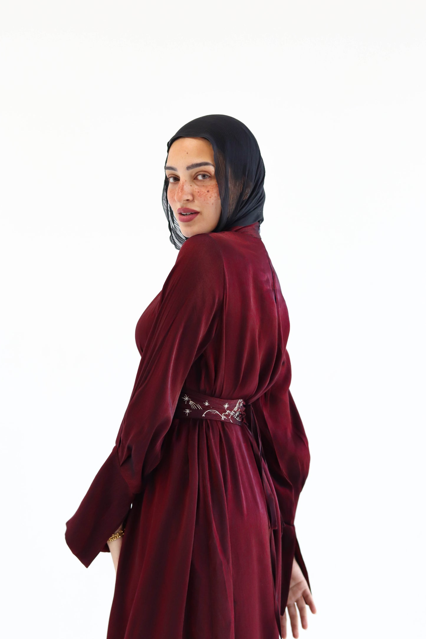 “Soleil” dress in burgundy