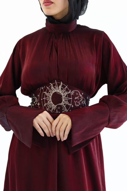 “Soleil” dress in burgundy