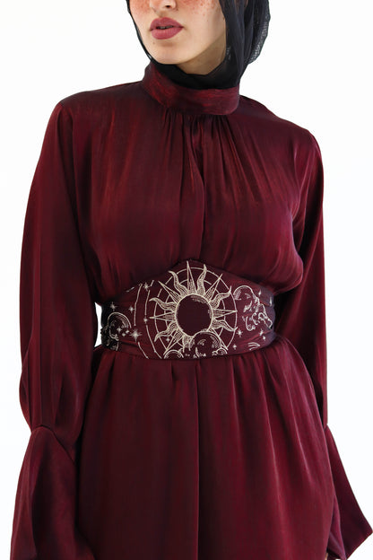 “Soleil” dress in burgundy