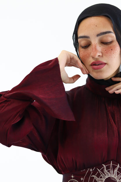 “Soleil” dress in burgundy