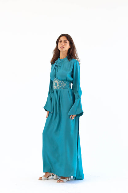 “Soleil” dress in aqua