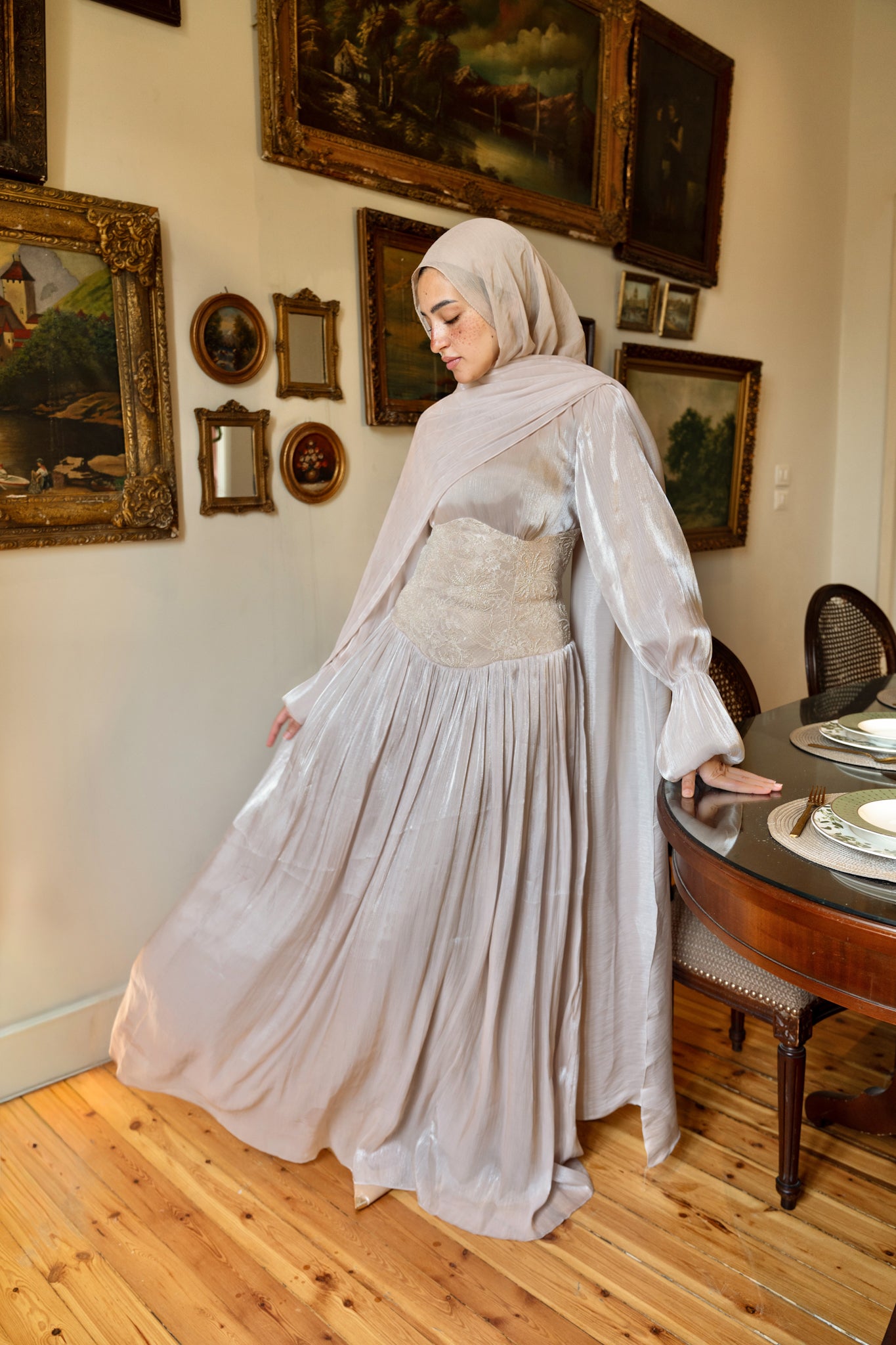 "Aria” dress in beige