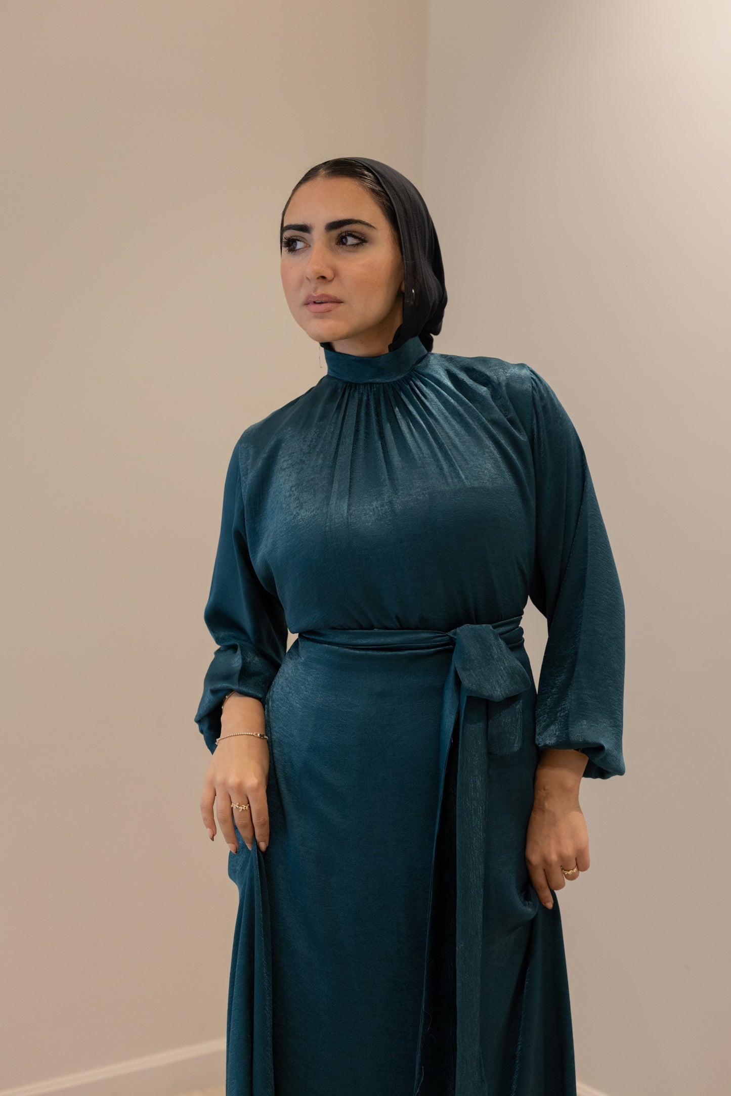 "SOLA” dress in teal