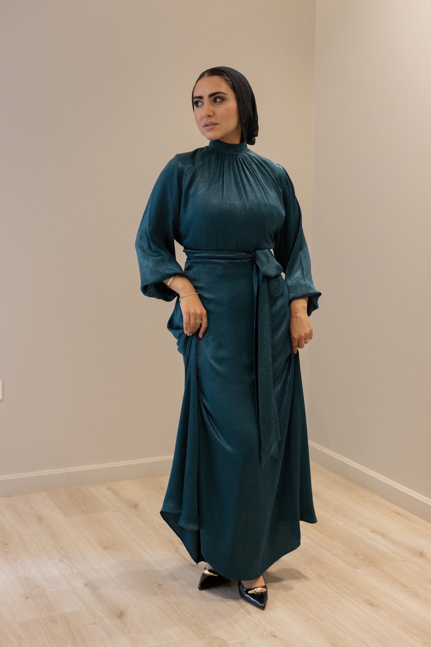 "SOLA” dress in teal