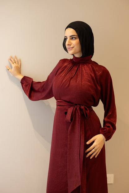 "SOLA” dress in burgundy