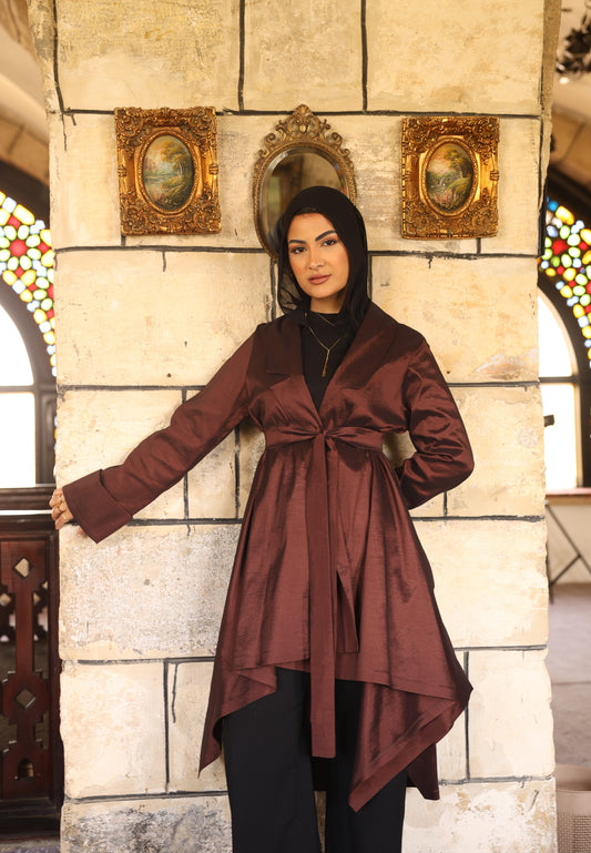 "Solana" Tafetta Cardigan in Brown