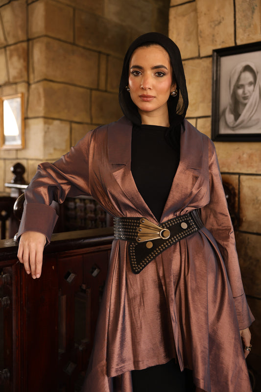 "Solana" Tafetta Cardigan in Copper