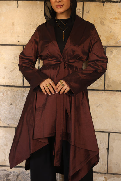 "Solana" Tafetta Cardigan in Brown