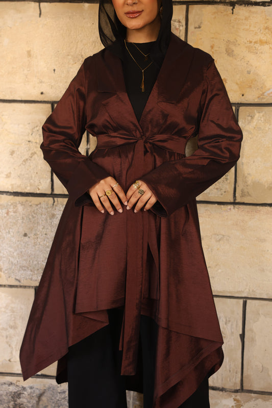 "Solana" Tafetta Cardigan in Brown