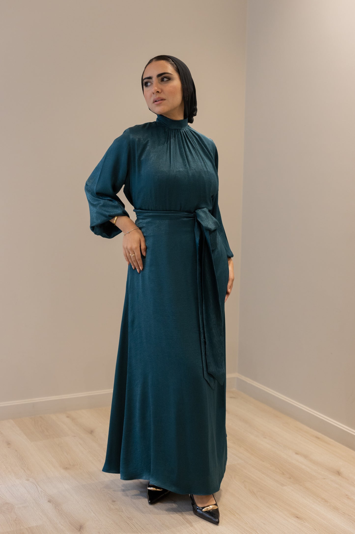 "SOLA” dress in teal
