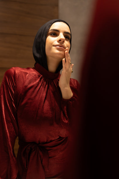 "SOLA” dress in burgundy