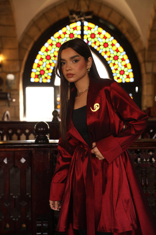 "Solana" Tafetta Cardigan in Burgundy