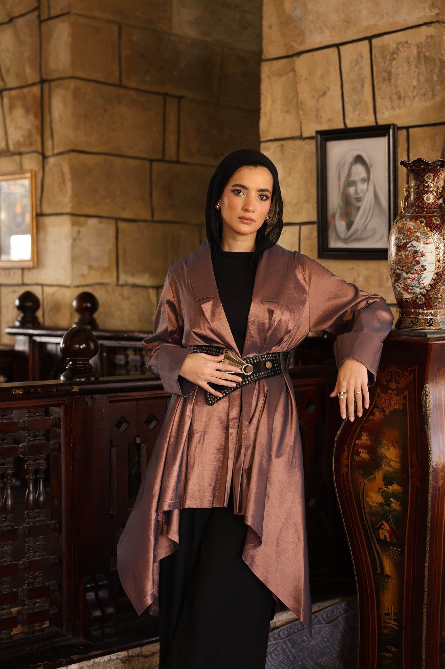 "Solana" Tafetta Cardigan in Copper