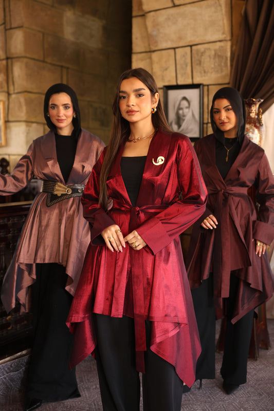 "Solana" Tafetta Cardigan in Burgundy