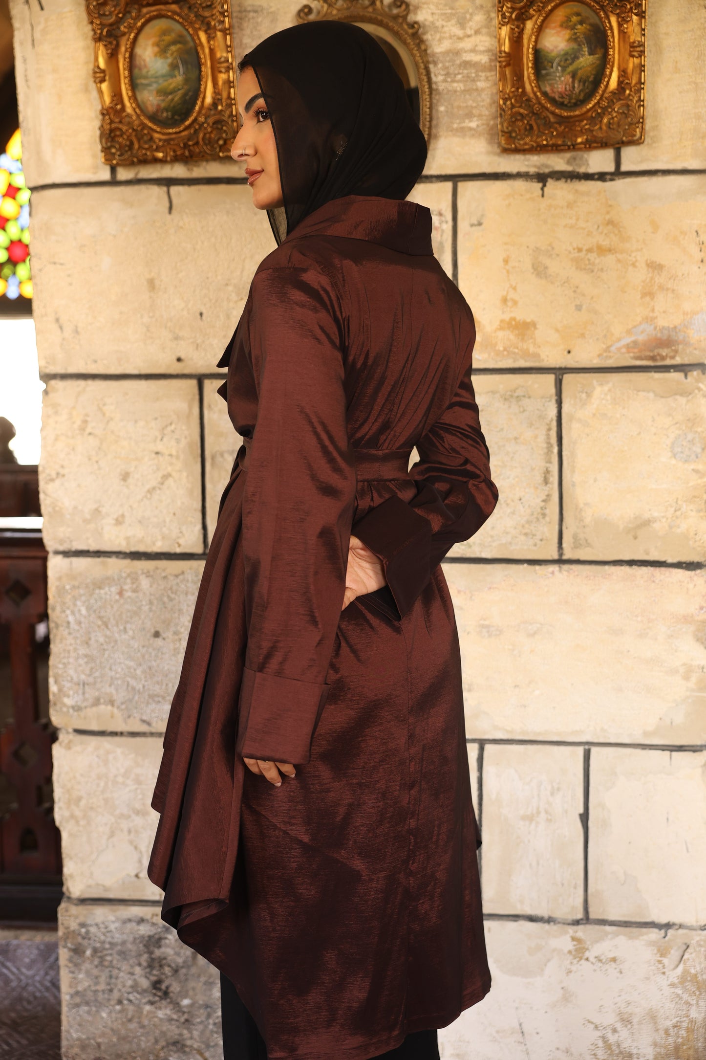 "Solana" Tafetta Cardigan in Brown