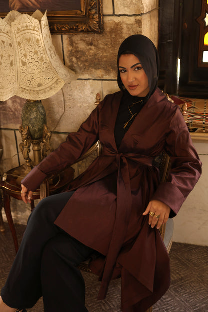 "Solana" Tafetta Cardigan in Brown