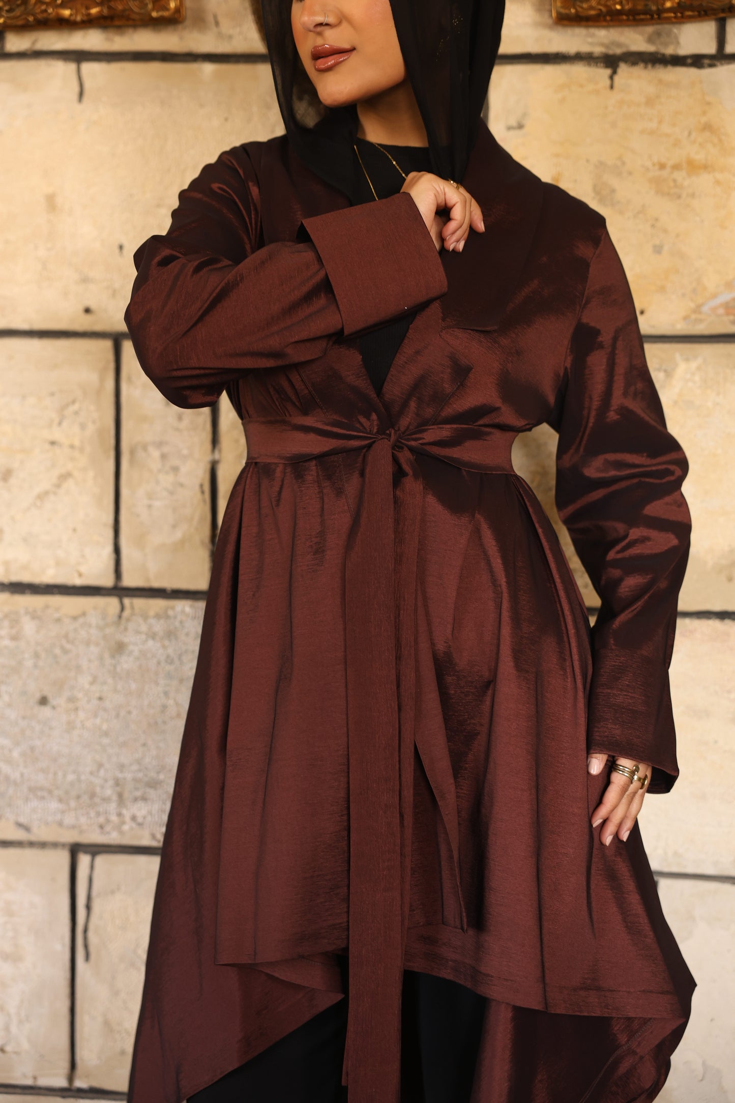 "Solana" Tafetta Cardigan in Brown