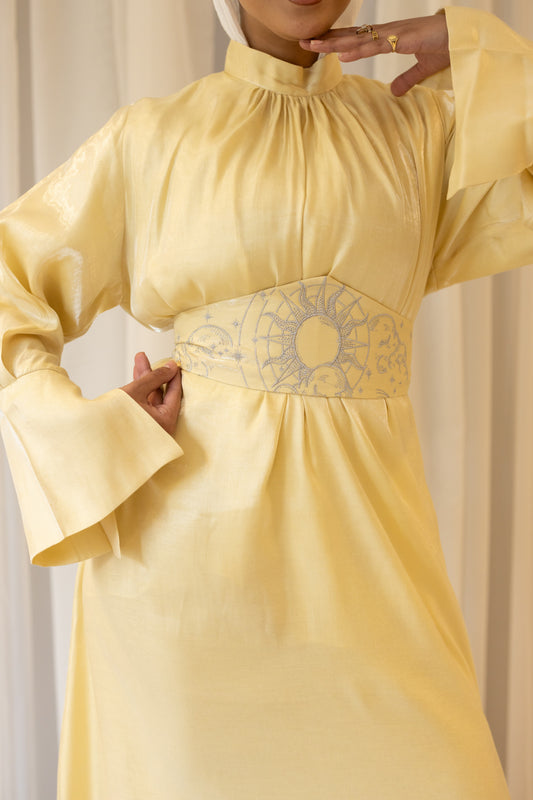 "Soleil” dress in butter yellow