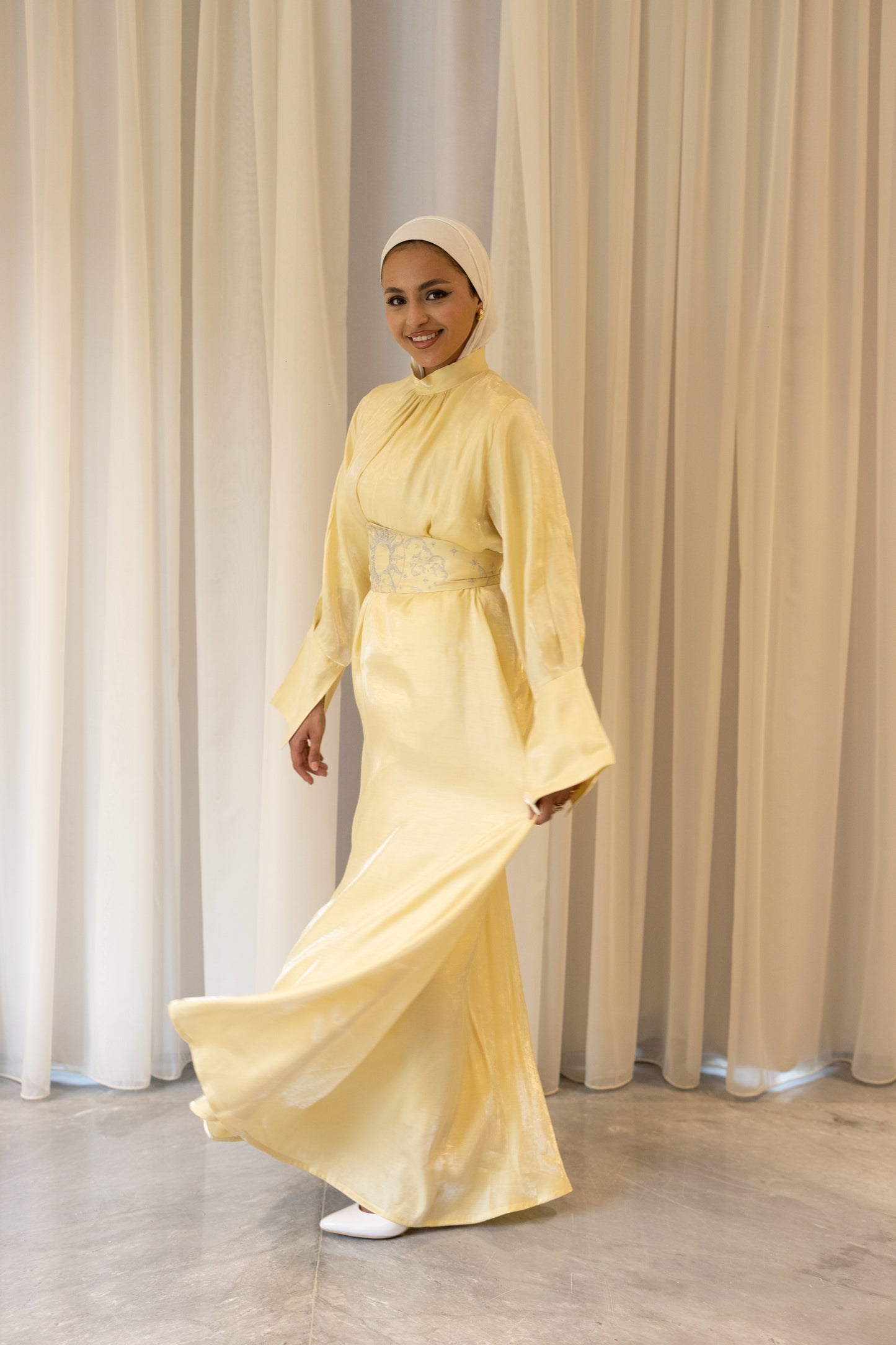 "Soleil” dress in butter yellow