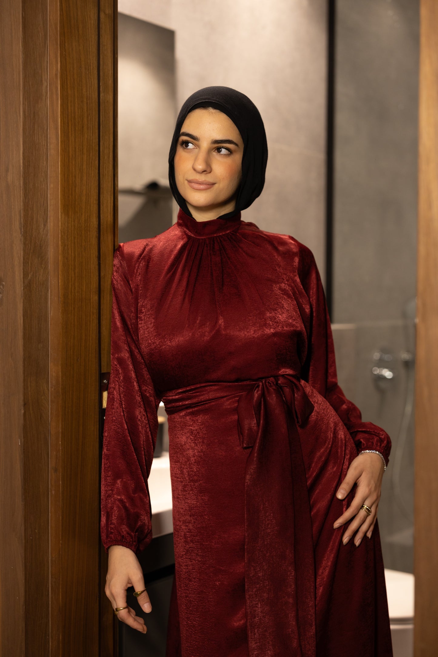 "SOLA” dress in burgundy